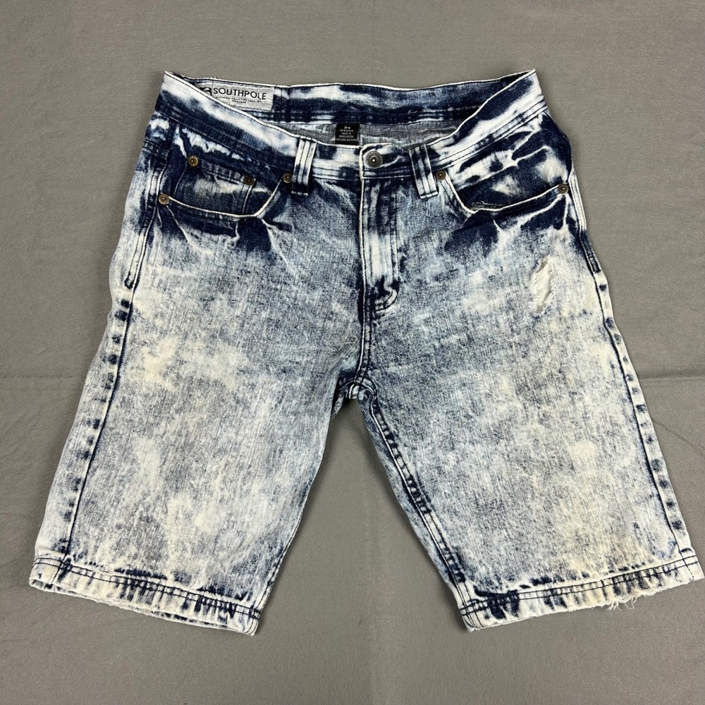 Vintage Y2k Southpole Denim Shorts Acid Wash Distressed Mens 34 Blue - Picture 2 of 14